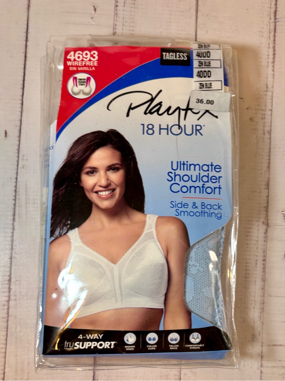 NIP Playtex 18 Hour Wirefree Bra 40DD Zen Blue 4693 Cushion Strap Full Coverage